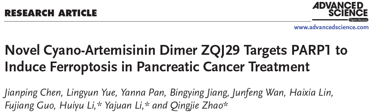 创新中药研究院研究团队发现具有胰腺癌治疗前景的新型青蒿素衍生物